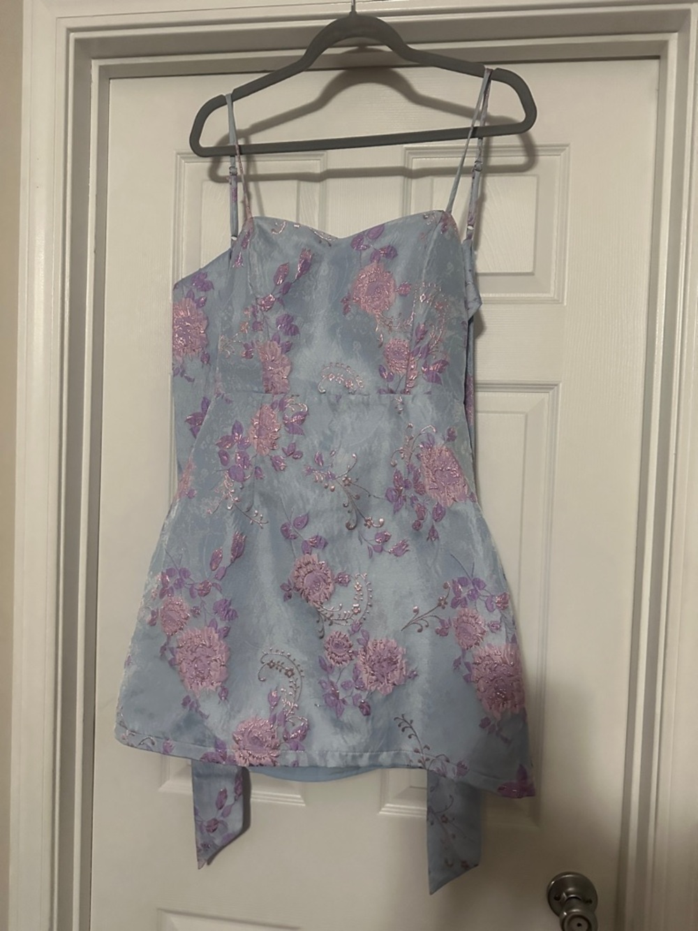 Red Dress Boutique Light Blue Mini Dress with Pink Floral Embroidery